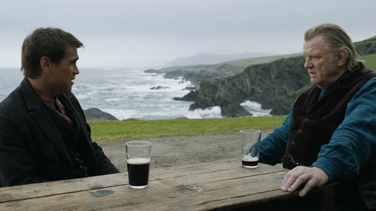 Pádraic (Colin Farrell) e Colm (Brendan Gleeson) durante cena de "Os Banshees de Inisherin"