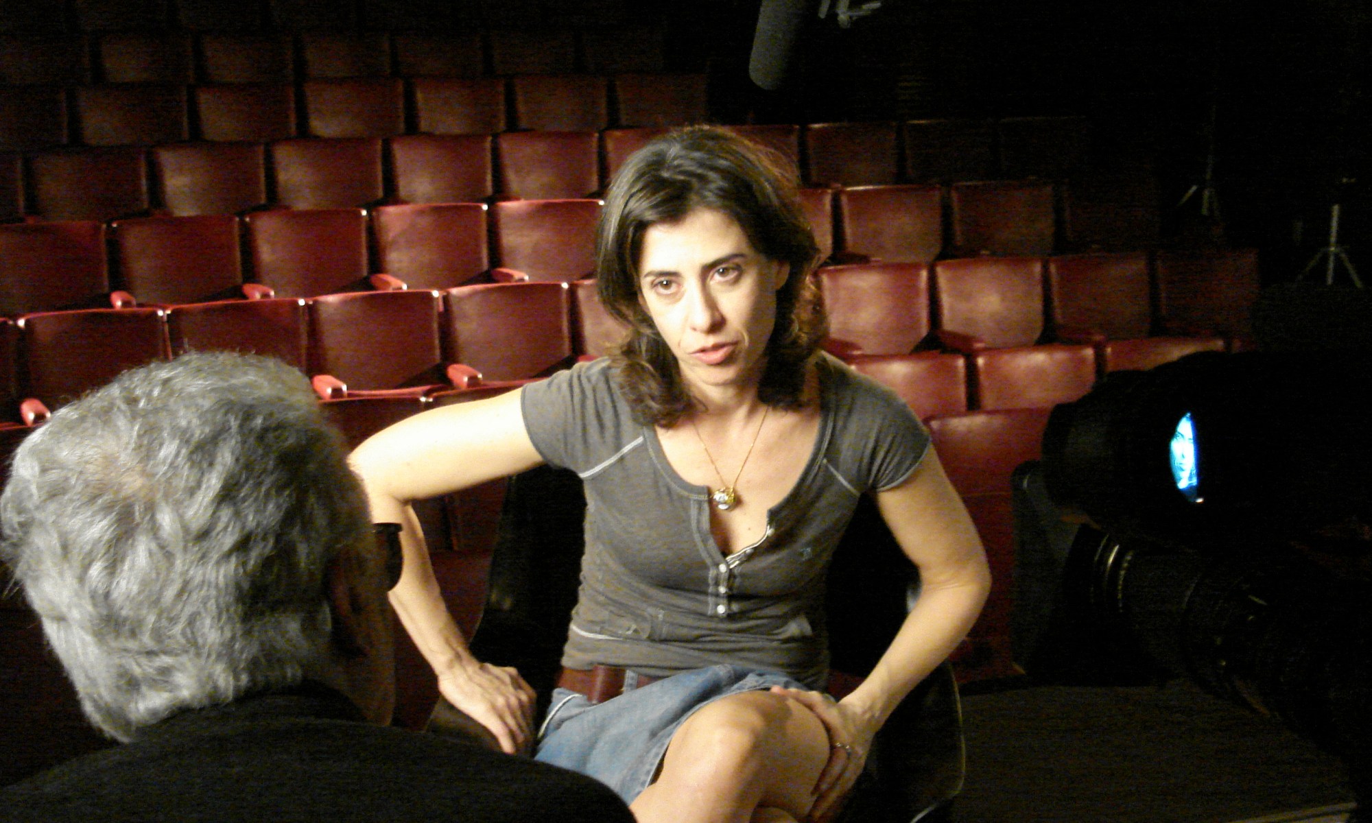 Eduardo Coutinho e Fernanda Torres durante a gravação de "Jogo de Cena" (2007)