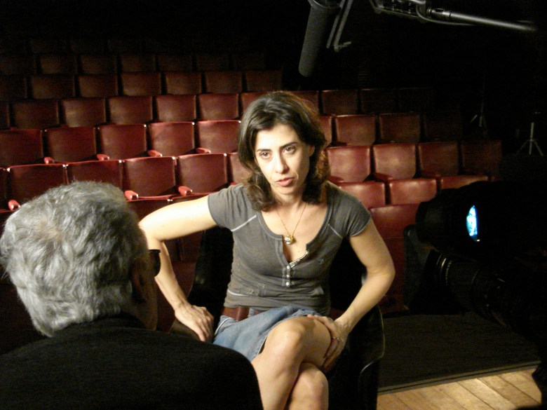 Eduardo Coutinho e Fernanda Torres durante a gravação de "Jogo de Cena" (2007)